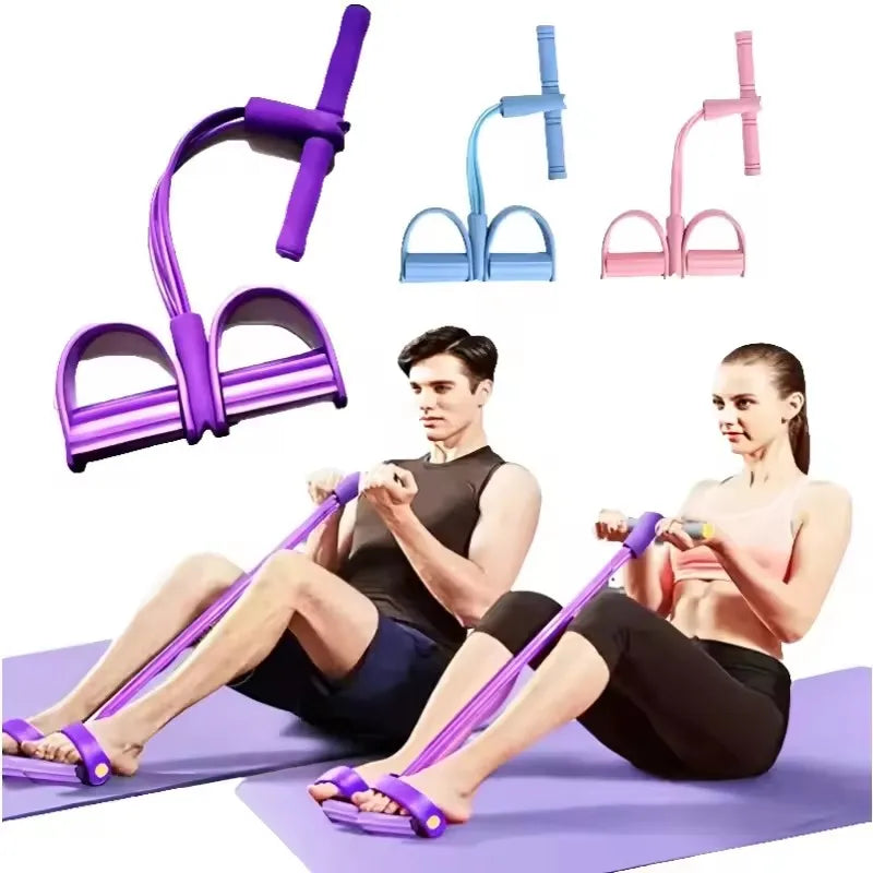 1PCS Multifunktions-Spannseil mit 4 Röhren, elastischer Yoga-Pedal-Puller-Widerstandsband, Naturkautschuk-Spannseil Fitnessgeräte