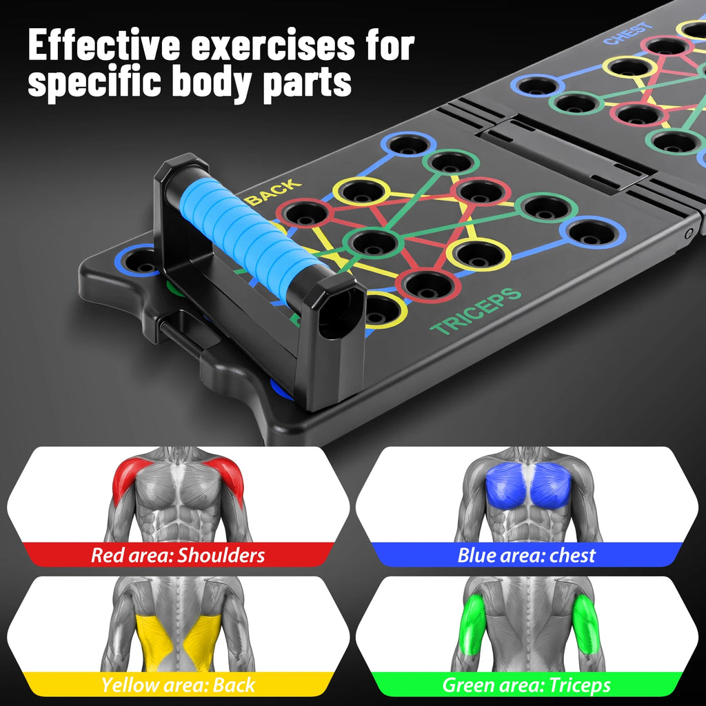 Tabla Plegable Portátil Multiusos para Flexiones con Asas y Bandas de Resistencia - Equipo de Fitness, Entrenamiento en Interiores para Gimnasio en Casa
