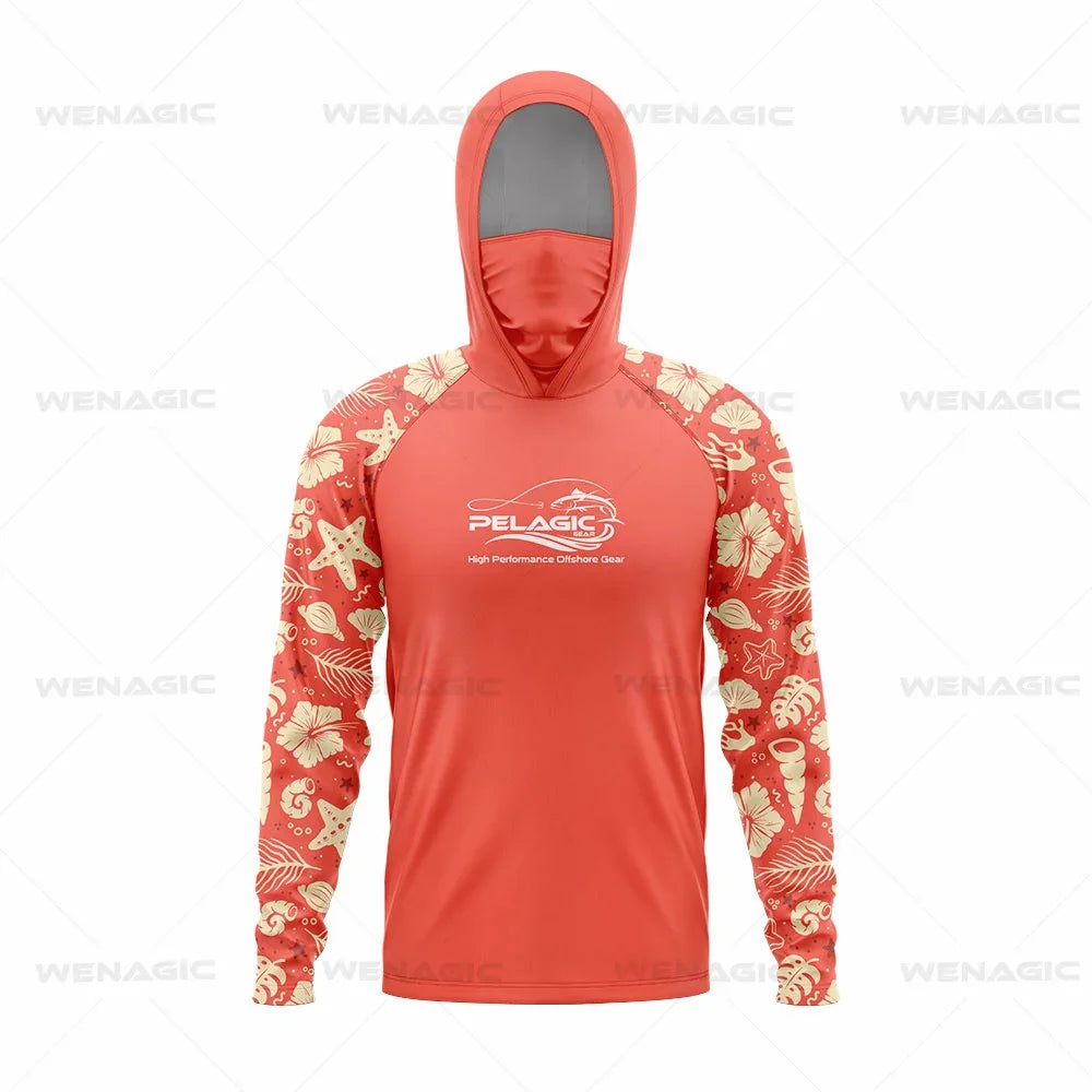 Pelagic Gear Neue Angelbekleidung Sommer Herren Langarm T-Shirt Fisch Sonnenschutz Atmungsaktive Kapuzen Gesichtsmaske Angelbekleidung