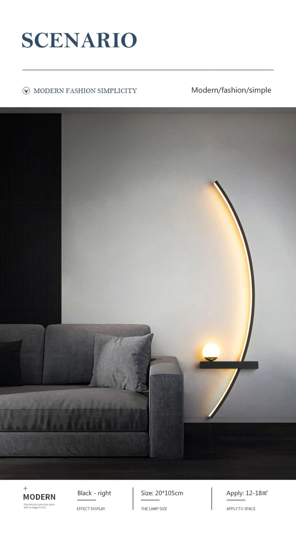 LED Wandlampe 55/105CM Smarte Fernbedienung Links Rechts Beleuchtung Wandleuchte Schlafzimmer Nachttisch Wohnzimmer Zuhause LED Lichter Leuchte