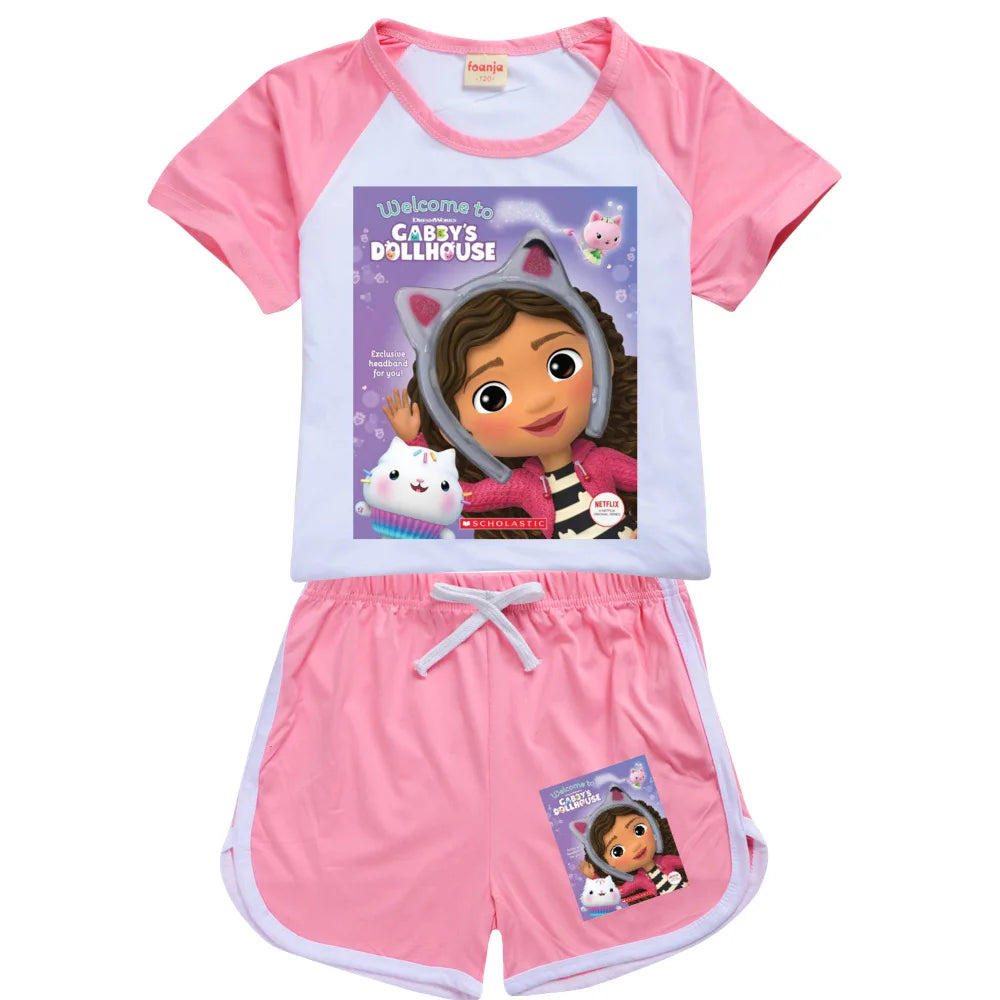 Gabby Style Clothes Kids Gabi Chat T-shirt Shorts 2pcs Sets Girls Fitness Running Outfits Children Short Sleeve Sportsuits
