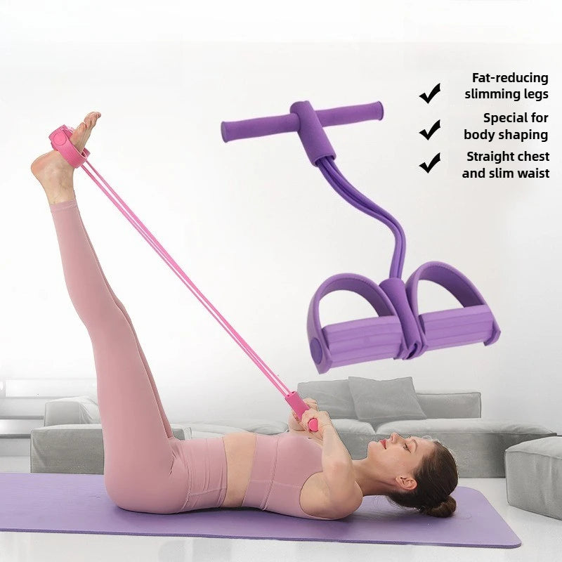 1PCS Multifunction  4-Tube Tension Rope, Elastic Yoga Pedal Puller Resistance Band, Natural Latex Tension Rope Fitness Equipment