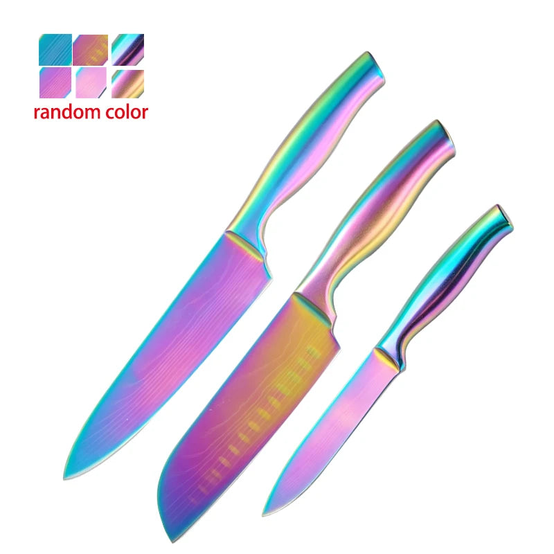 BAFENGS Rainbow Stainless Steel Kitchen Knife Set