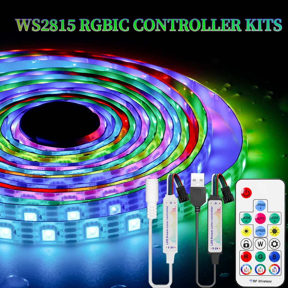 WS2815 Addressable LED lights RGBIC Color soft Led strip light with USB/DC17keys controller control Home Decoration lamp DC12V