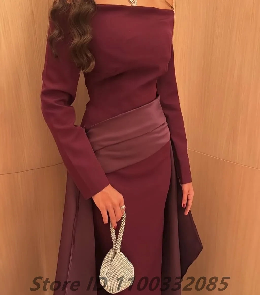 Eightale Burgunderrotes saudi-arabisches Abendkleid Off Shoulder Langarm Meerjungfrau Damen Party Abschlussballkleider Dubai 2025 Maßanfertigung