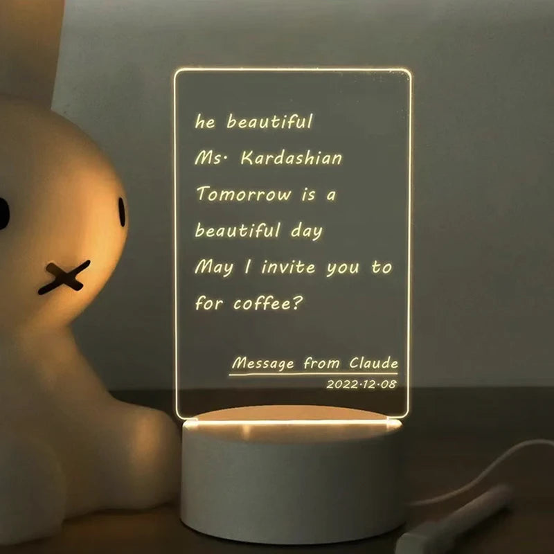 Message Board Night Light Lamp baby Transparent Acrylic Led Lights 3D Writing Board Night Lights For Bedroom Desk