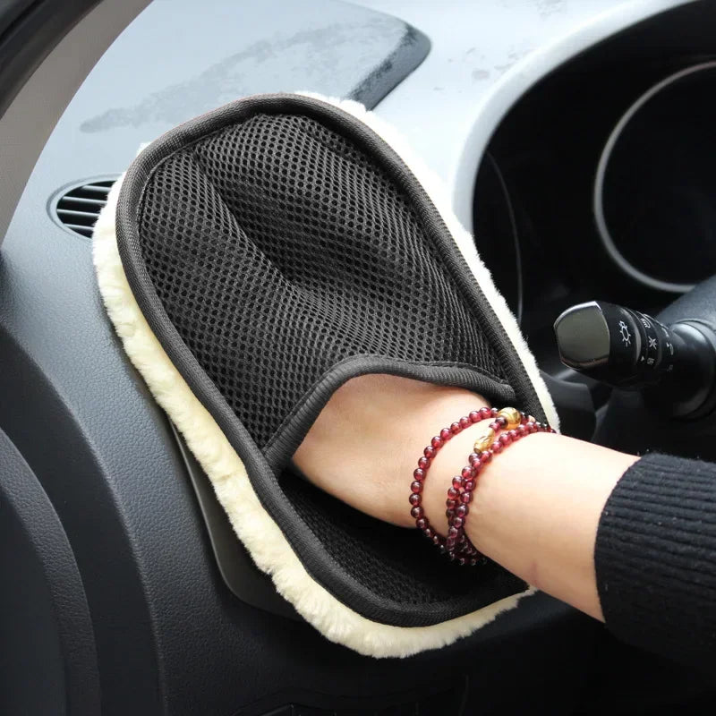 1Stk. Autowasch-Imitat-Wollhandschuhe Verdickte Plüsch-Autoputzhandschuhe Wachspolierer Autoreinigungsprodukte Reinigungstuch