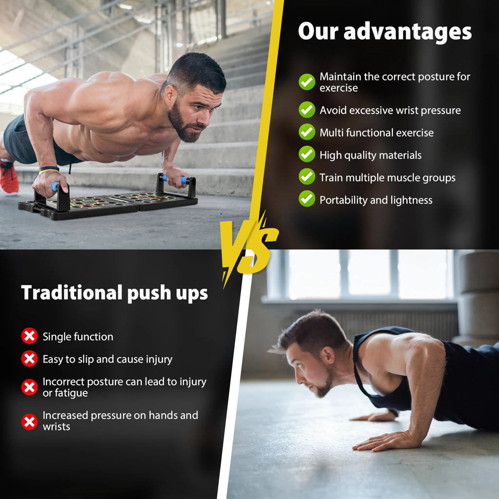 Tabla Plegable Portátil Multiusos para Flexiones con Asas y Bandas de Resistencia - Equipo de Fitness, Entrenamiento en Interiores para Gimnasio en Casa