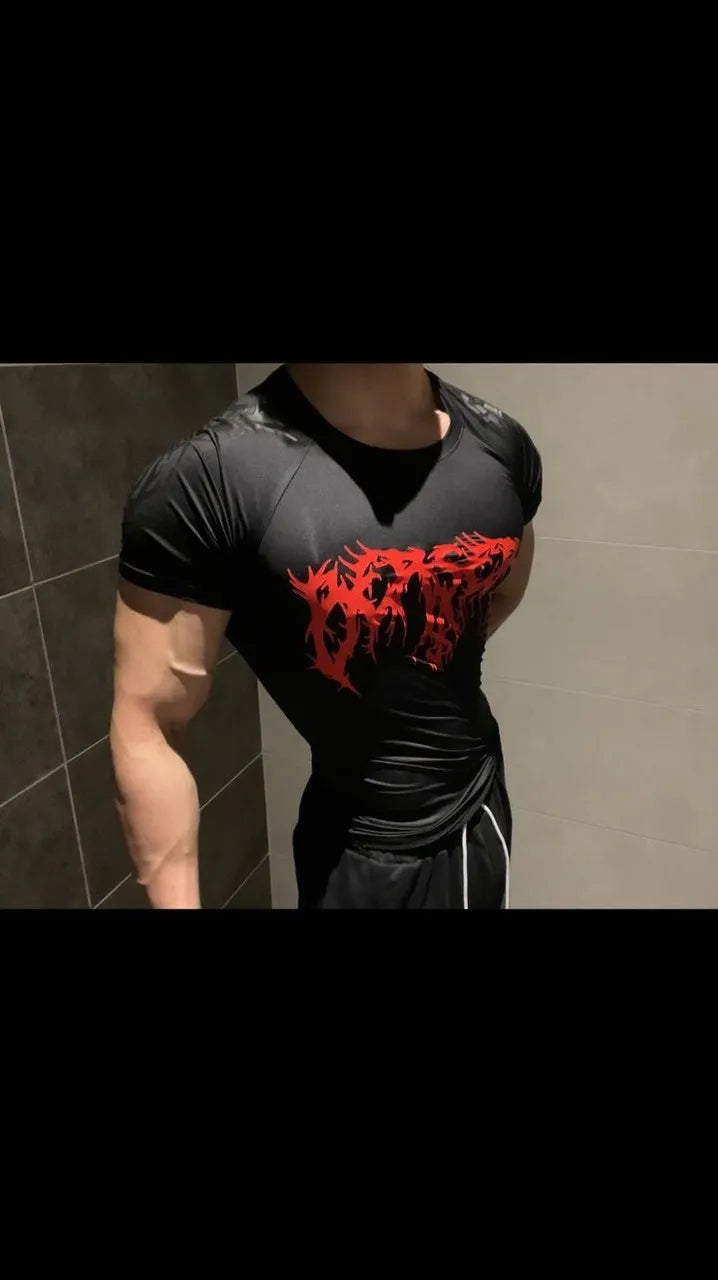 American Training Suit Fashion Violence Dark Grain Short Sleeves Crazy Street Style Fitness T-shirt Y2K Popular Style