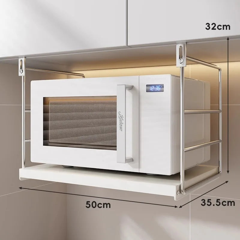 Kitchen Microwave Oven Shelf Wall Mounted Oven Rice Cooker Multifunctional Hanging Cabinet Bracket Free Punching Storage Rack