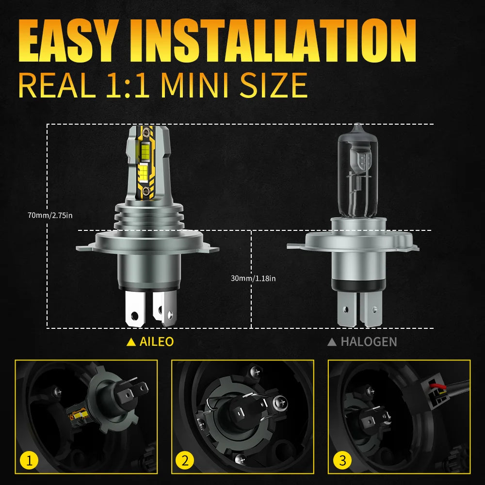 AILEO 2 bombillas led H4 de luz alta y baja, alta calidad, 20000 lúmenes, 90 W, H7, CSP, bombilla de faro para coche, 6500 K, luz de circulación diurna, lámpara automotriz