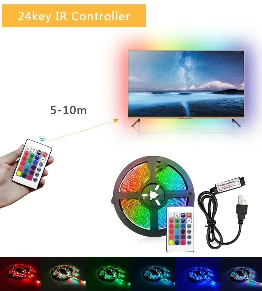 RGB LED-Lichtstreifen USB 5V Musik-Synchronisation RGB 5050 LED-Leuchten Flexible Lampenbänder für TV-Hintergrundbeleuchtung Raumdekoration 1m-30m