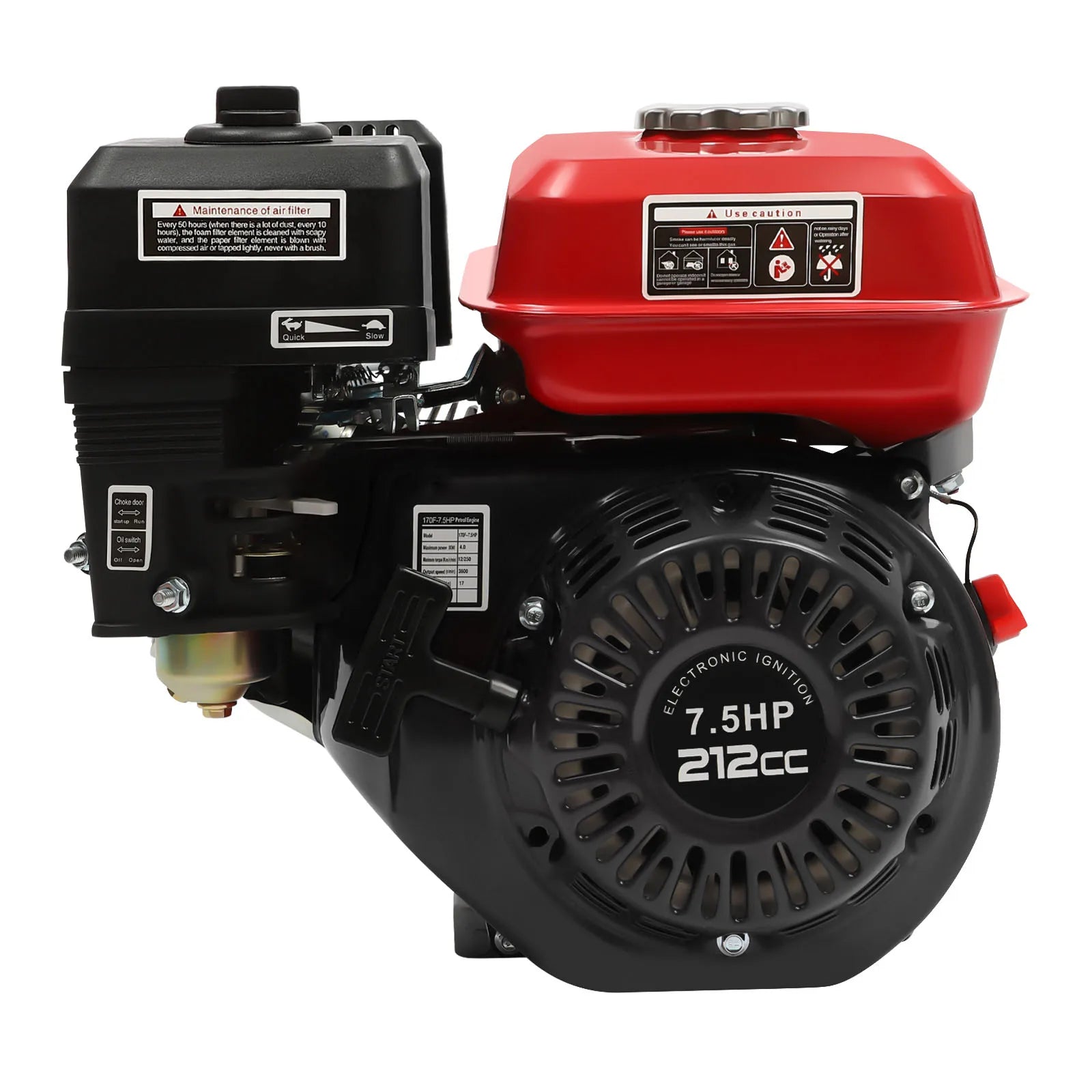 4-Stroke 212cc Petrol Engine,7.5HP 4000W 3600 RPM Single Cylinder Hand-Pulled Gasoline Engine,Diameter of the Crankshaft is 20mm