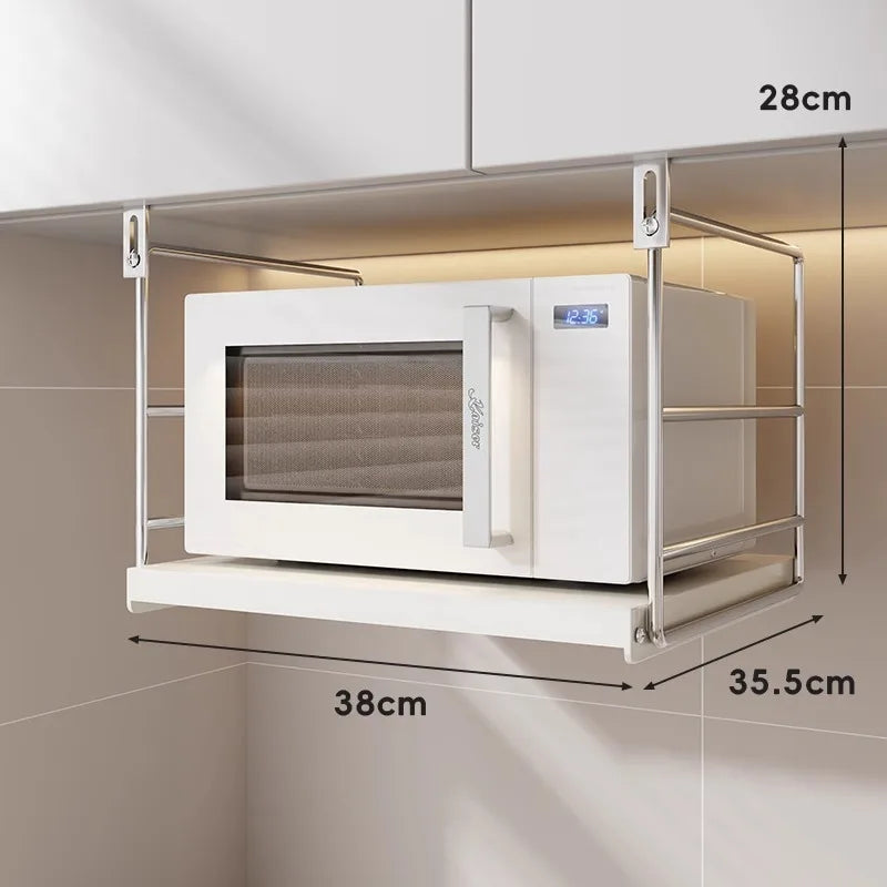 Kitchen Microwave Oven Shelf Wall Mounted Oven Rice Cooker Multifunctional Hanging Cabinet Bracket Free Punching Storage Rack