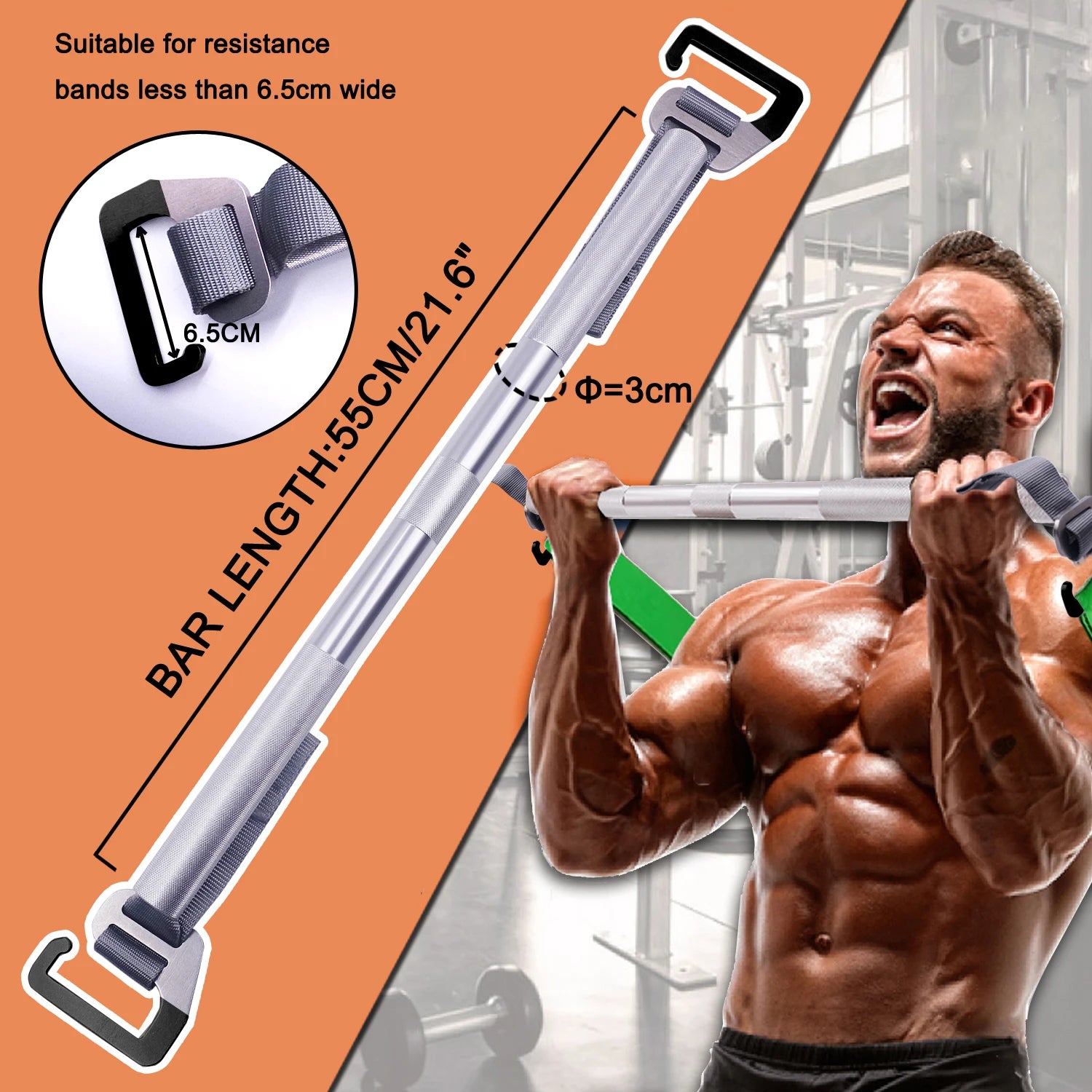 Adjustable Resistance Band Exercise Bar Large e-Type Hook Metal Bar for Loop Elastic Band Home Gym Workout Fitness Equipment