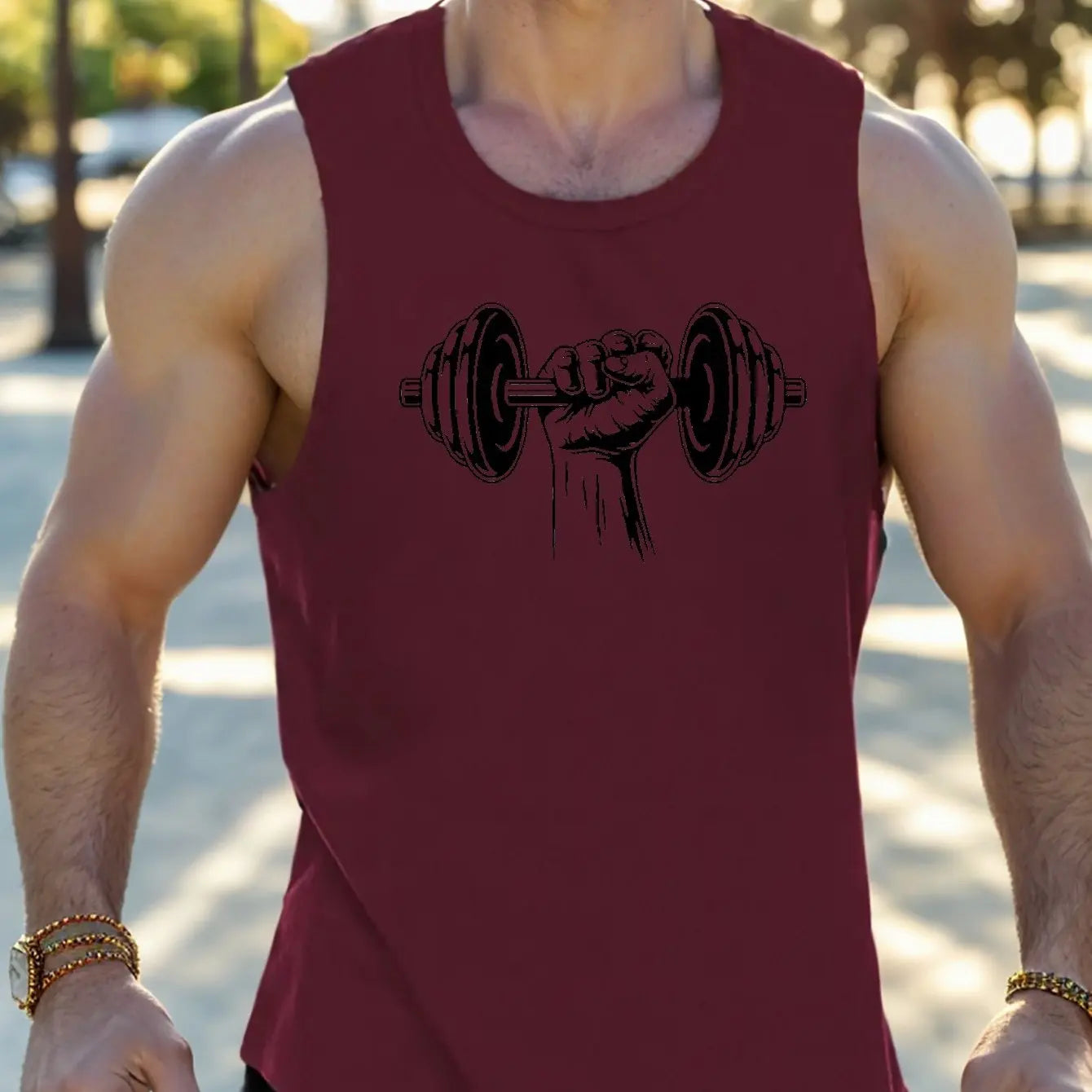 Bodybuilding Sports Dumbbell Printed Vest Men's Gym Fitness Sports Sleeveless Top Men's Summer Loose Vest Running Men's Vest