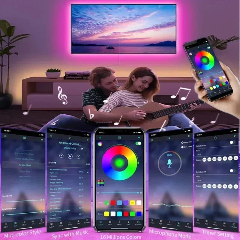 RGB LED-Lichtstreifen USB 5V Musik-Synchronisation RGB 5050 LED-Leuchten Flexible Lampenbänder für TV-Hintergrundbeleuchtung Raumdekoration 1m-30m