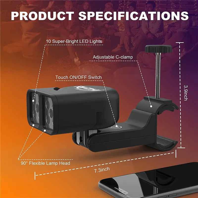 Tragbare BBQ Grillleuchte LED-Licht Taschenlampe Beleuchtungslampe mit Griffhalterungsclip für Barbecue Grillen Outdoor-Zubehör
