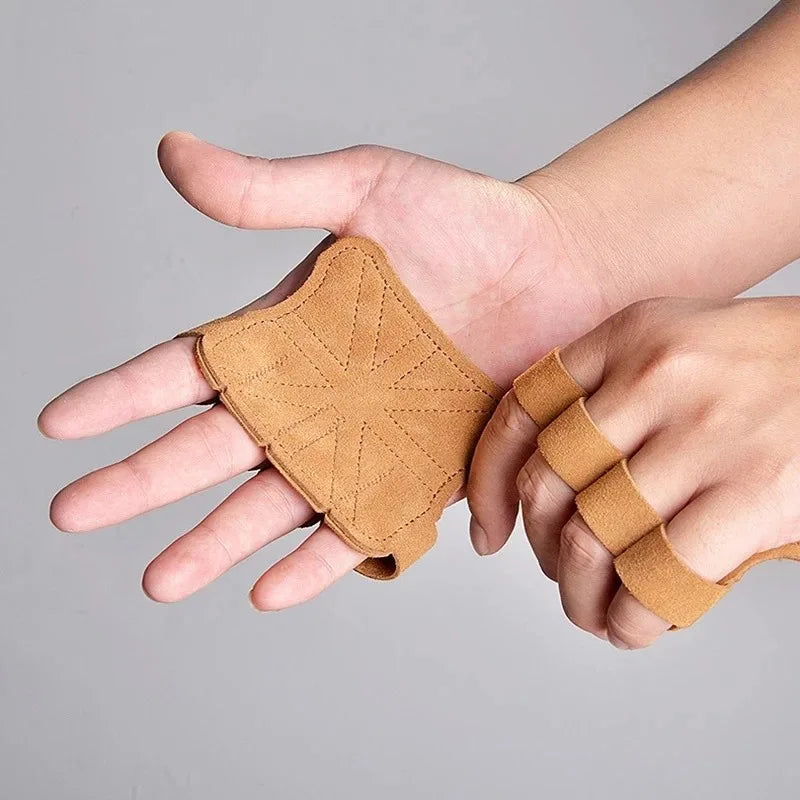 2 pares de guantes de fitness para dominadas | Protección de palma de cuero vacuno multicolor | Agarre antideslizante y resistente al desgaste
