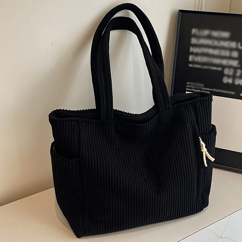Cord Canvas Umhängetasche Lässige einfarbige Einkaufstasche mit mehreren Fächern für Damen Pendeln Einkaufen Fitness Aufbewahrung Handtasche