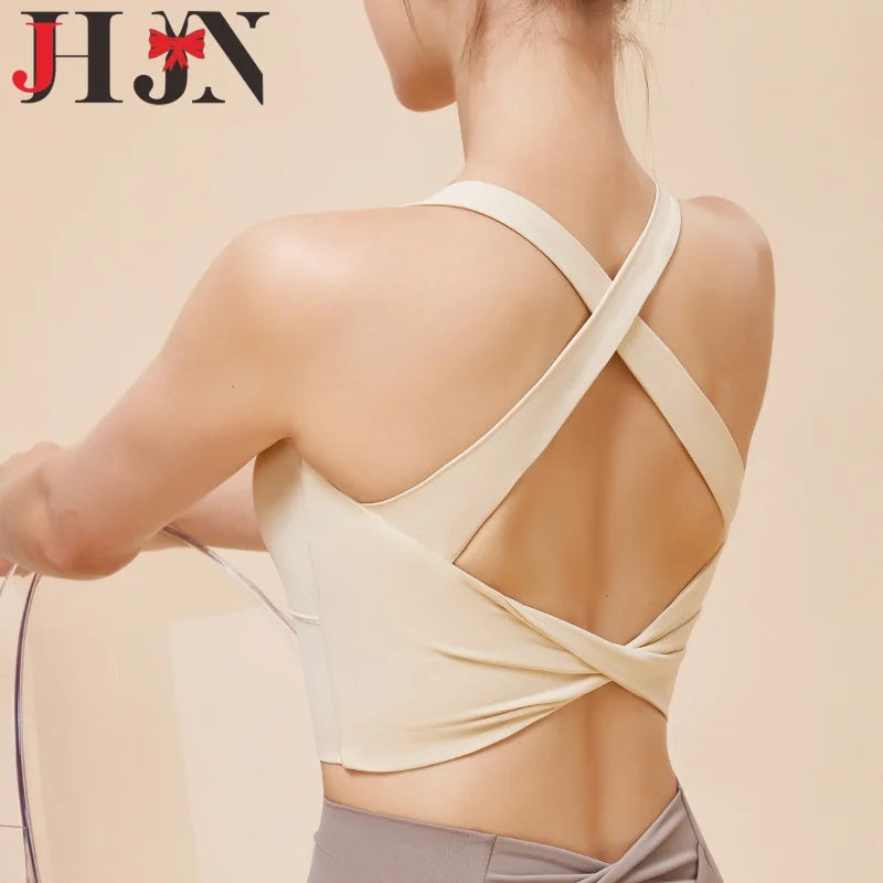 JHJN Damen-Sport-BH, nahtlos, hoher Halt, sexy Yoga-Fitness-Tops, einfarbige Unterwäsche, Push-Up-Sportbekleidung, Damen-Tanktops