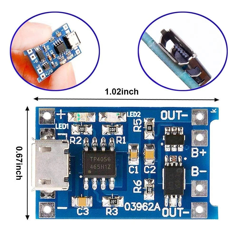 2/5 Stück 5V 1A Micro/Type-C/Mini 18650 TP4056 Lithium-Batterie-Ladegerät-Modul Ladeplatine mit Schutzfunktion Dual-Funktionen Li-Ion