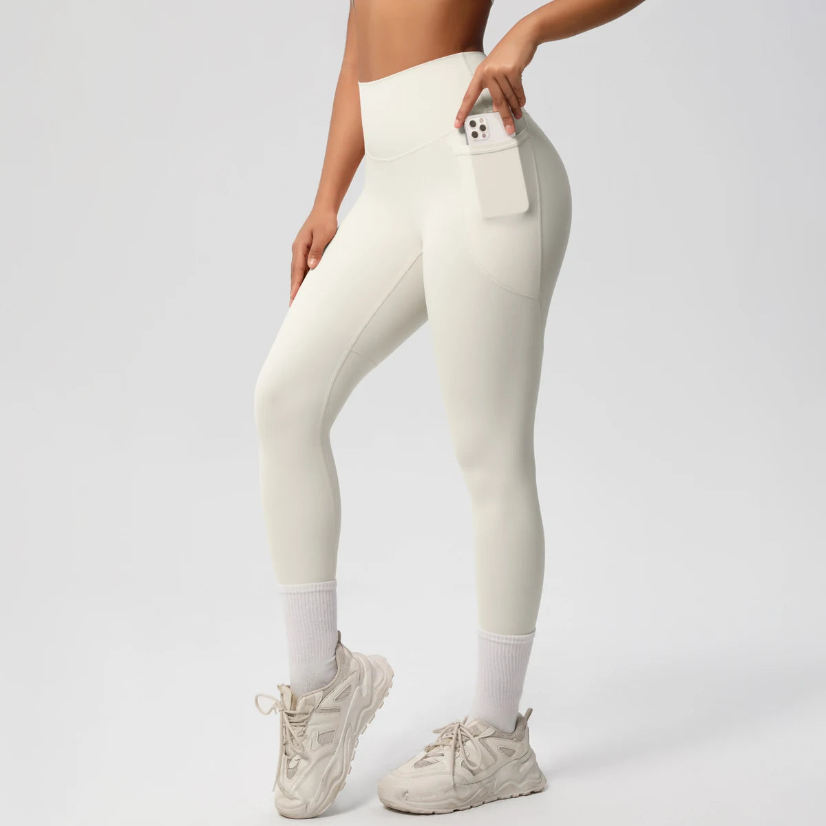 Damen High Waist Leggings Stretch Yogahose Strumpfhose mit Taschen Push Up Fitness Laufbekleidung Unifarbene Hose
