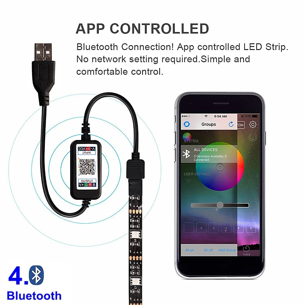 TV Hintergrundbeleuchtung Bluetooth USB RGB LED Streifen Lichter 1m 2M 3M 4M 5m SMD 5050 Flexibel USB DC 5V Band Diode RGB LED Strip Dekor Lampe