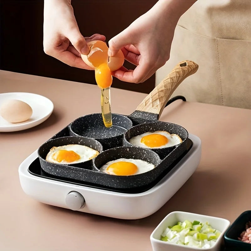 1 St. Medizinisches Stein-Omelett-Topf mit vier Löchern, antihaftbeschichteter Haushaltstopf mit flachem Boden für Eierknödel, Frühstücks-Ei-Burger-Bratpfanne