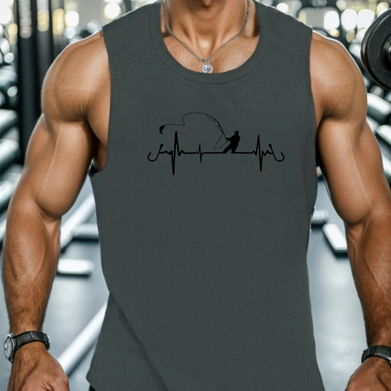 Bodybuilding Sports Dumbbell Printed Vest Men's Gym Fitness Sports Sleeveless Top Men's Summer Loose Vest Running Men's Vest