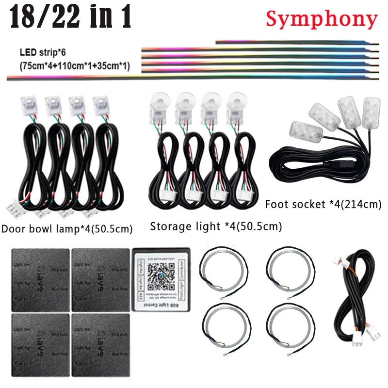 18/22 in 1 Atmosphere Light Parts 35/75CM 110CM Light Strip Speakers Extension Line Main/Sub Controller Foot Lamp Symphony Parts