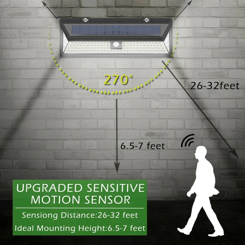 118LED Neueste Solar-LED-Leuchten Outdoor Solarlampe mit Bewegungssensor 4 Modi Wasserdicht IP65 Solar Gartenleuchte Straßenhof Laterne