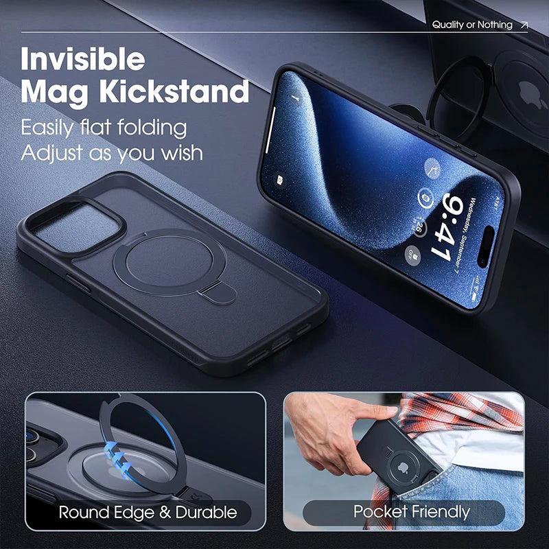 Durchsichtige magnetische Handyhülle mit Ring-Ständer für iPhone 16 15 14 Pro Max Plus 13 12 11 Handyhüllen Slim Cover