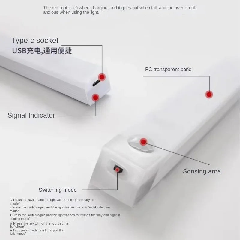 Luces LED con sensor de movimiento PIR, lámpara recargable, decoración de dormitorio, luz de noche regulable, lámparas para armario, escaleras, iluminación para habitación o bar