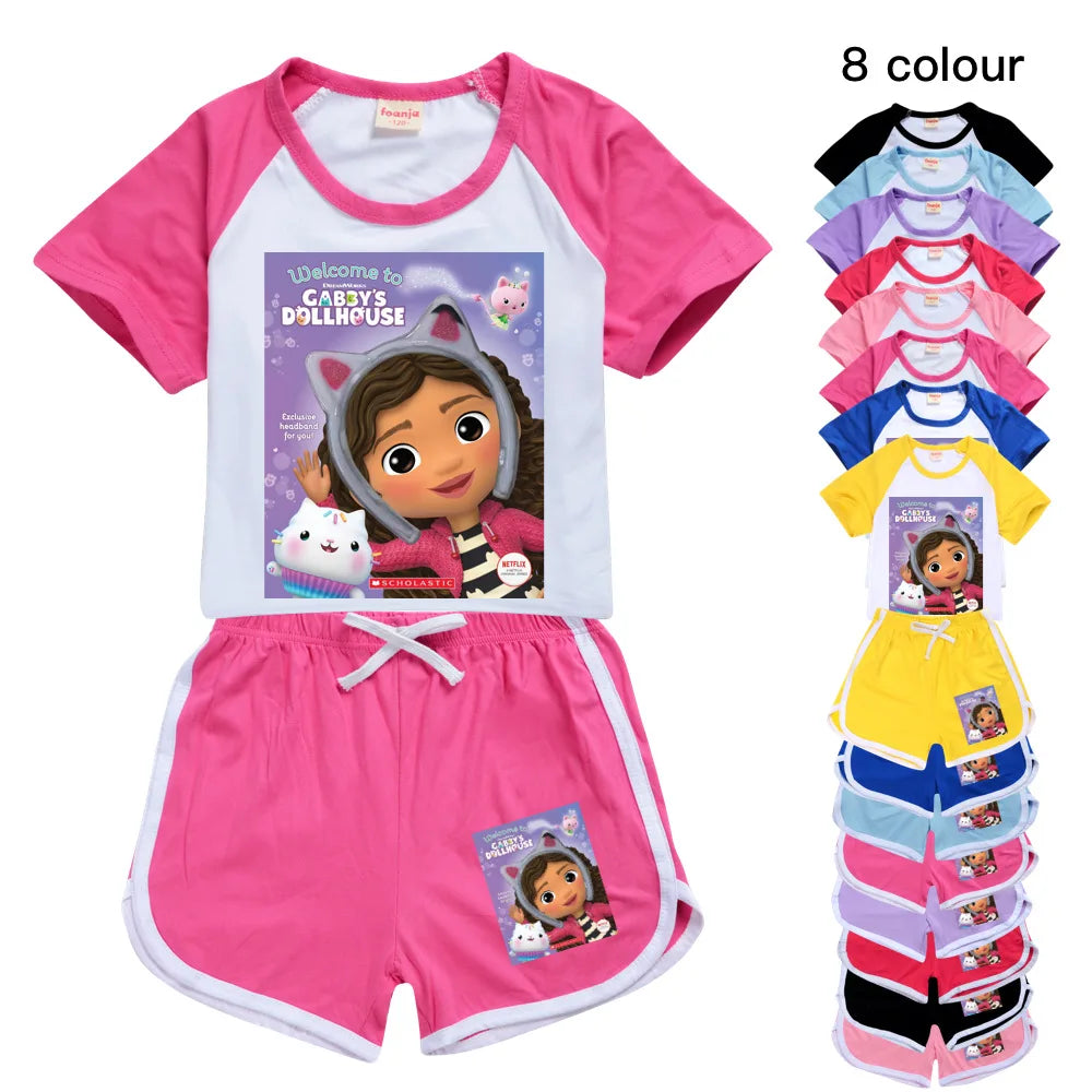 Gabby Style Clothes Kids Gabi Chat T-shirt Shorts 2pcs Sets Girls Fitness Running Outfits Children Short Sleeve Sportsuits