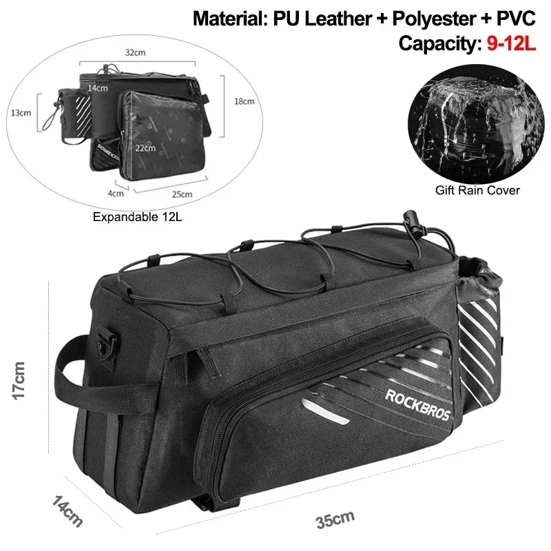 ROCKBROS Fahrradtasche 2-in-1 Reisefotografie Sport Fitness Umhängetasche PU Fahrradgepäckträger Rücksitz Aufbewahrungsbox Fahrradausrüstung