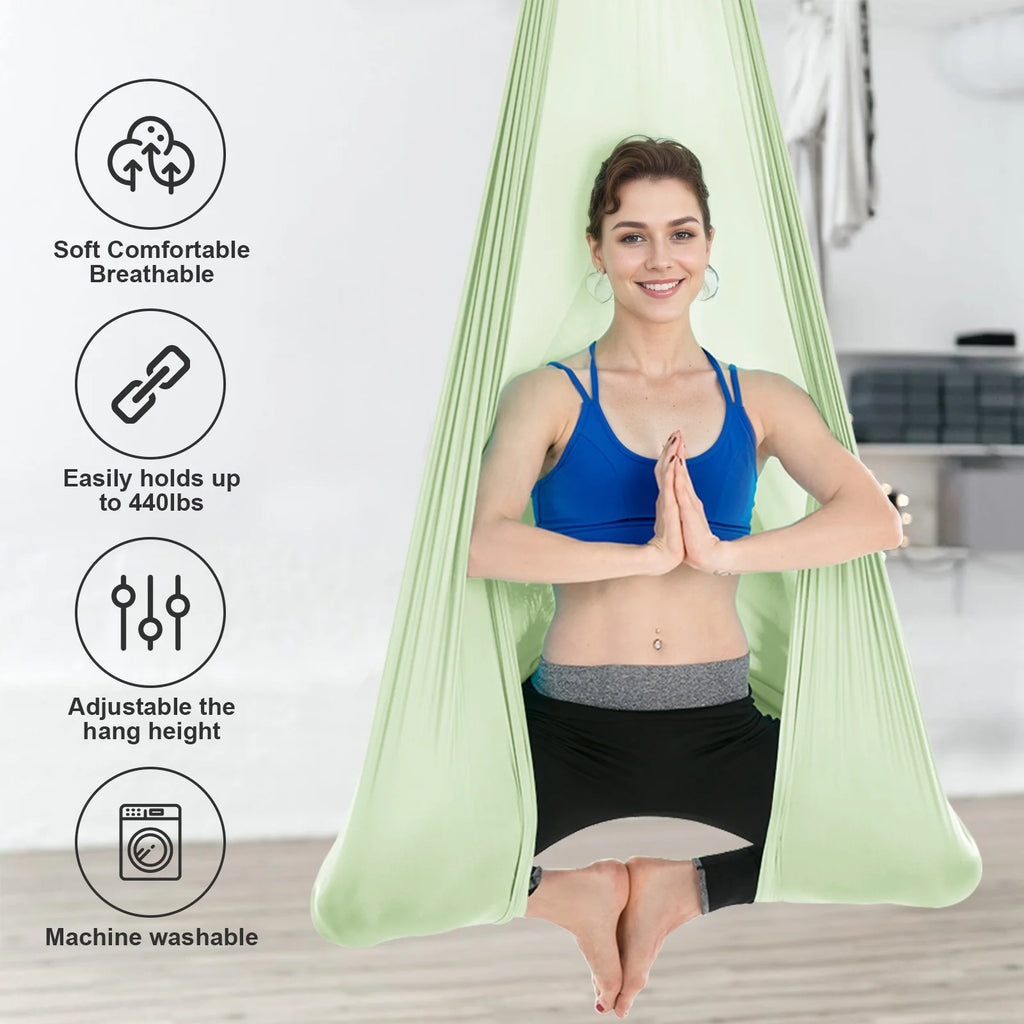 Aerial Yoga Hammock Set Fitness Pilates Silk Fabric Yoga Swing 5.5 Yards Include Carabiners Daisy Chain for Inversion Exercises
