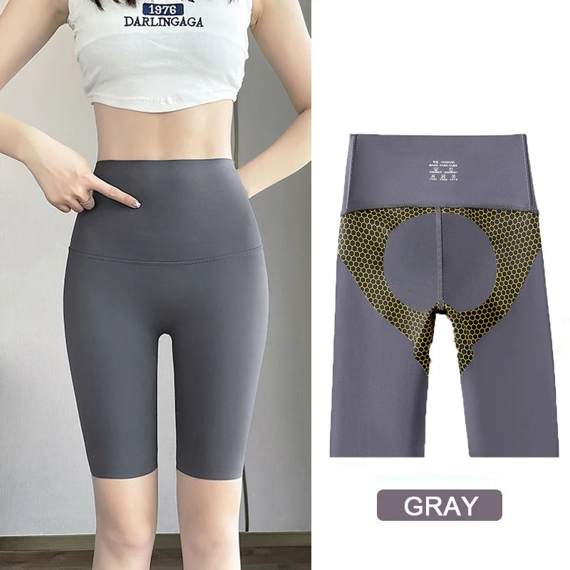 BIVIGAOS Flüssige Radlerhose Damen Wabenmuster Hoher Bund Bauchkontrolle Po-Former Nahtlos Fitness Sport Biker Shorts Leggings