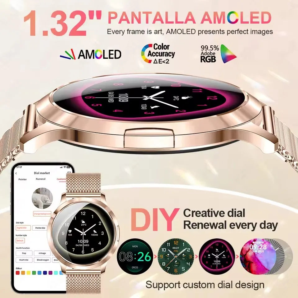 2025 NEW Smart Watch Women 1.32"AMOLED Sport Fitness Bracelet Custom Dial Watches Men Heart Rate  Bluetooth Call lady Smartwatch