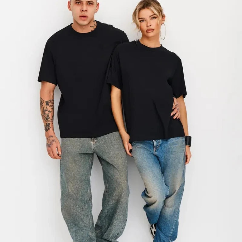 Einfarbige Partner-T-Shirts für vier Jahreszeiten, Basic Herren- und Damen-Kurzarm-T-Shirts, lässige, atmungsaktive Oversized-Sport-T-Shirts