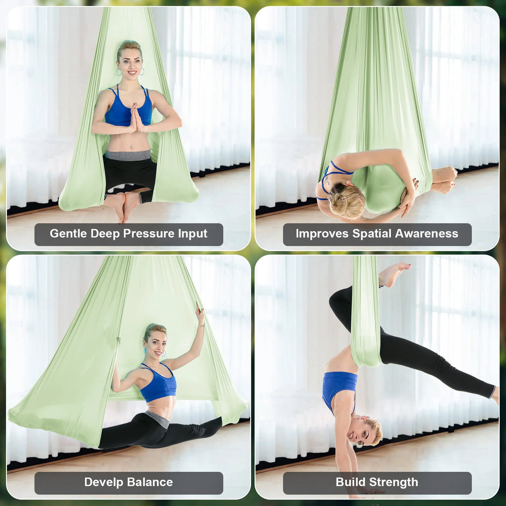 Aerial Yoga Hammock Set Fitness Pilates Silk Fabric Yoga Swing 5.5 Yards Include Carabiners Daisy Chain for Inversion Exercises