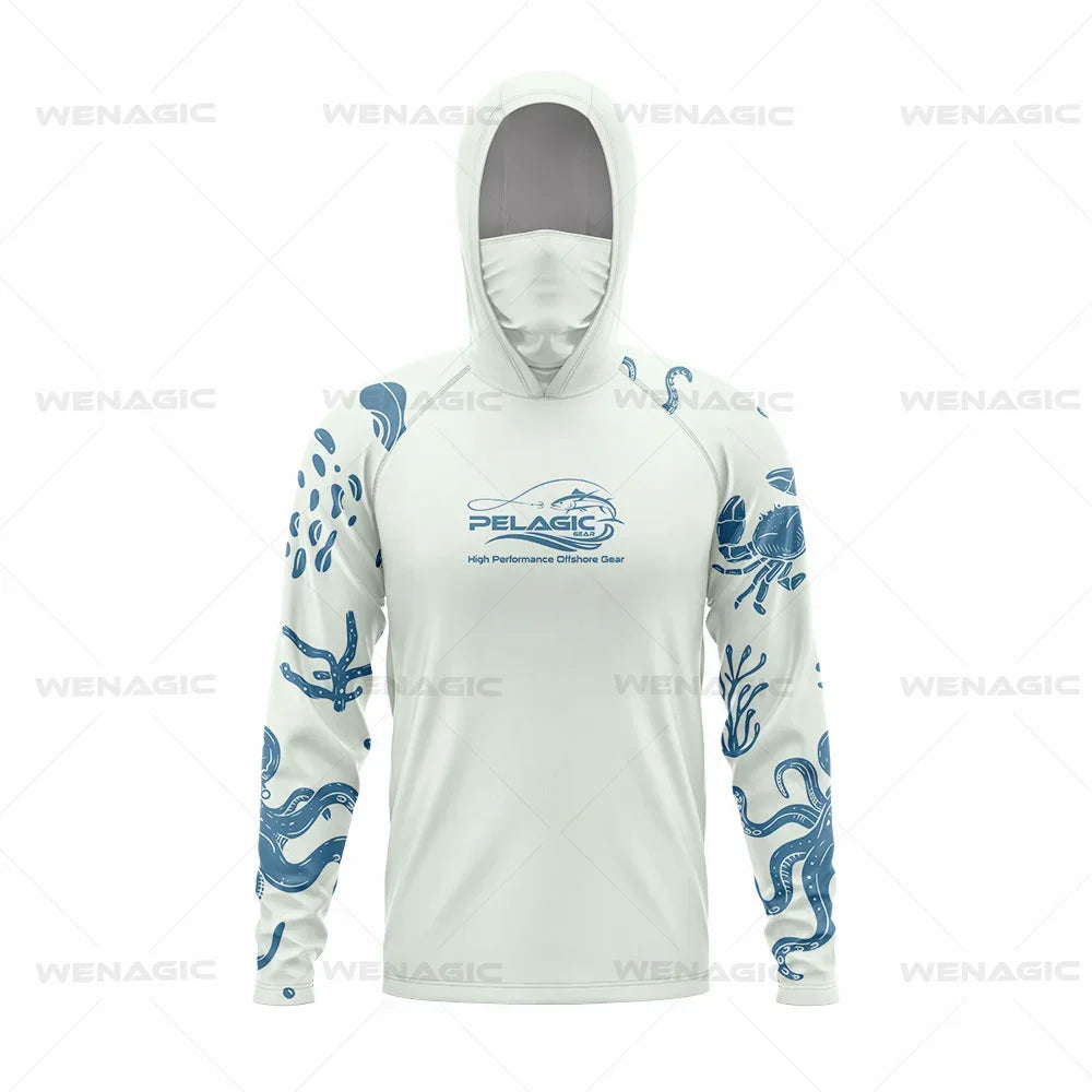 Pelagic Gear Neue Angelbekleidung Sommer Herren Langarm T-Shirt Fisch Sonnenschutz Atmungsaktive Kapuzen Gesichtsmaske Angelbekleidung