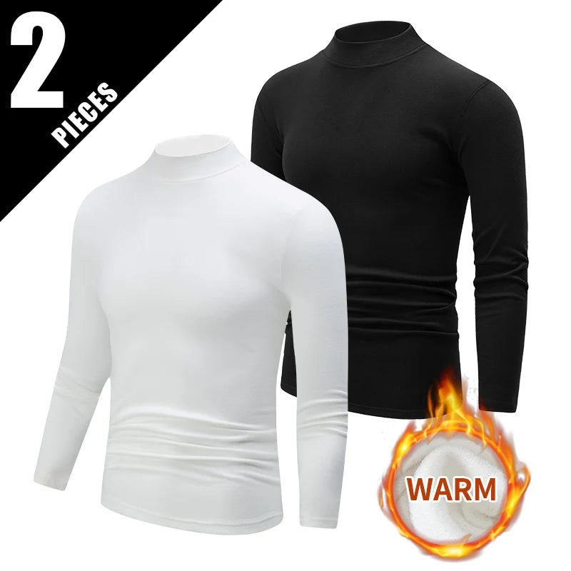 1/2 Stück Herbst und Winter Herren Halb-Stehkragen Modisches Basis Langarmshirt Einfarbiges Freizeit Sport Fitness Warmes T-Shirt