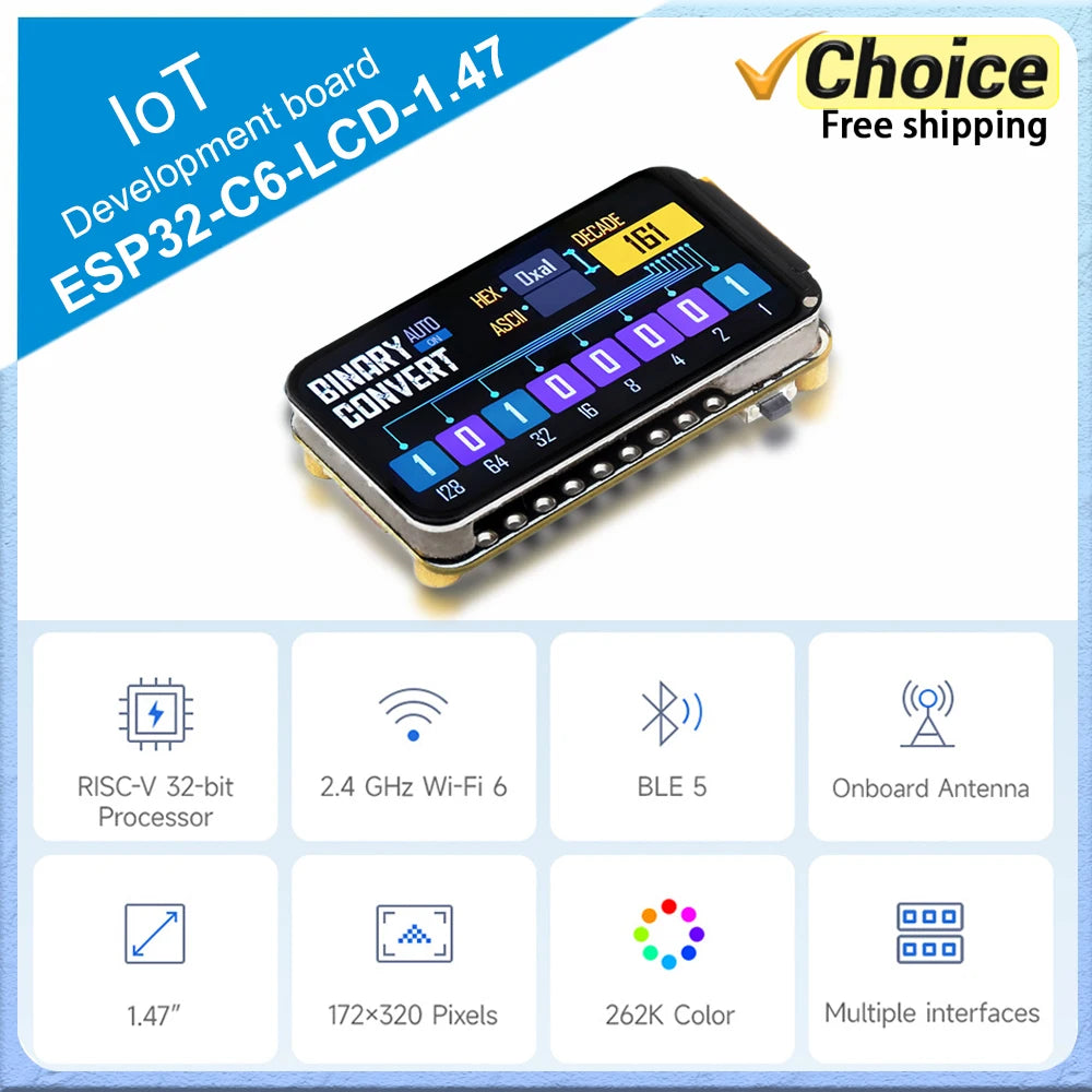 ESP32-C6 IoT Entwicklungsboard Modul LCD 1.47" Bildschirm 2.4GHz WiFi6 & BlE 5.0, für Arduino IoT Intelligentes System