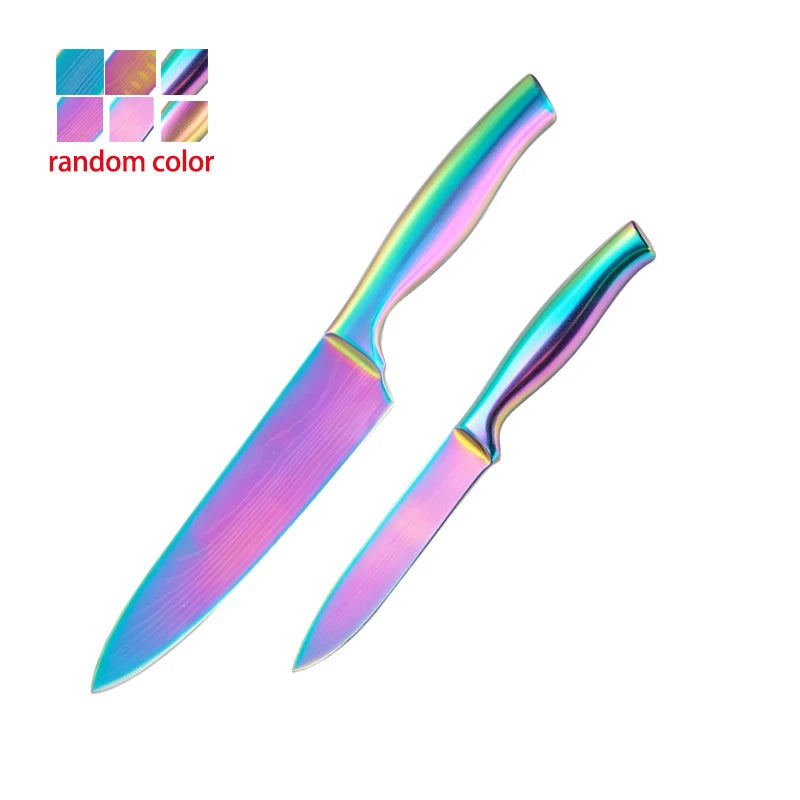 BAFENGS Rainbow Stainless Steel Kitchen Knife Set