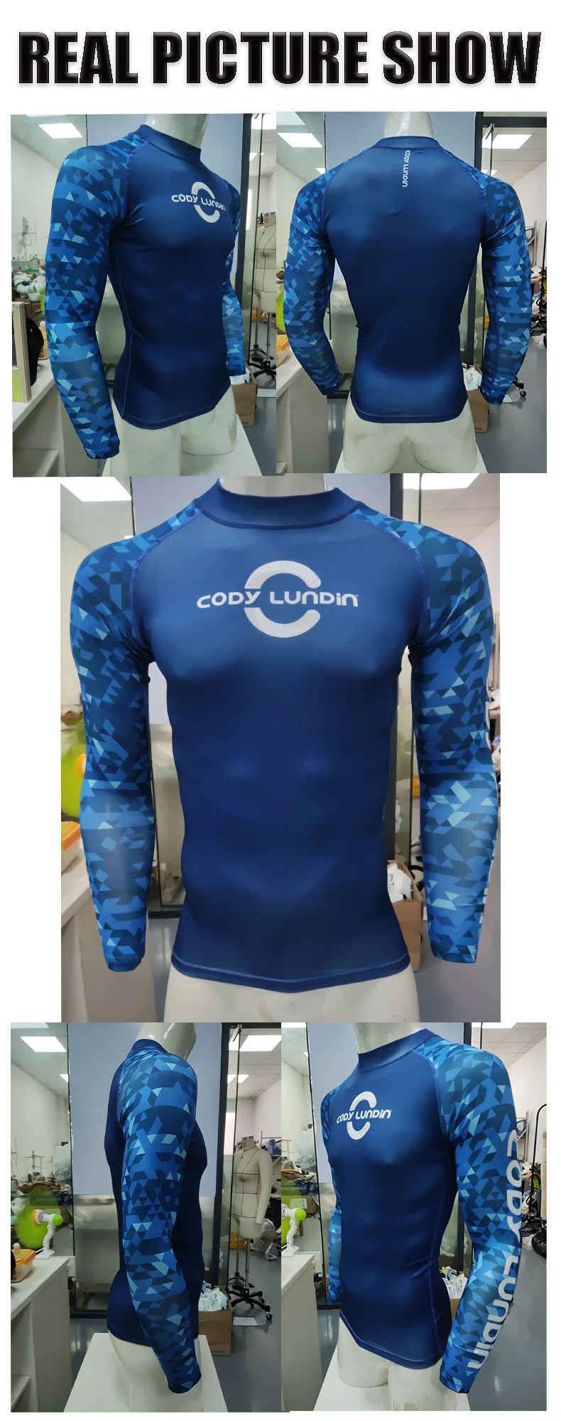 Herren UPF 50+ Kompressions-Rollkragen-Schwimm-Trainingsshirt Fitnessstudio Fitness-T-Shirt Surf-Sport-Rashguard Individuelles Logo Angel-Oberteil