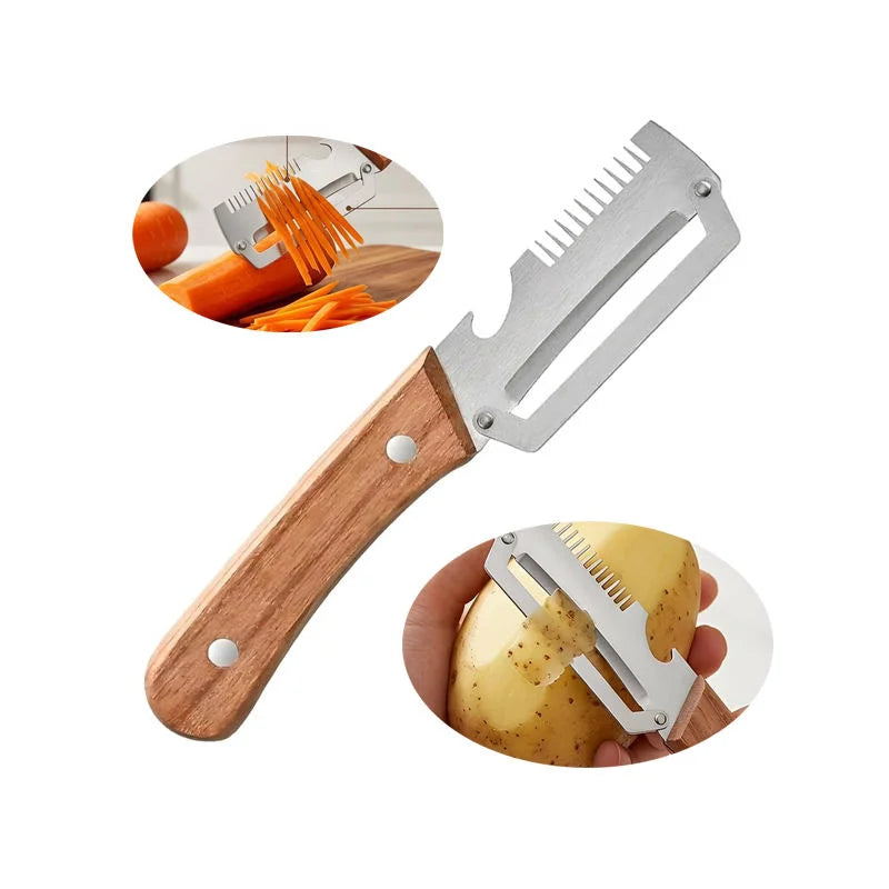 2PC Set Kitchen Peeler Stainless Steel Vegetable Peeler Wooden Handle For Peeling And Slicing Fruits And Vegetables Kitchen Tool