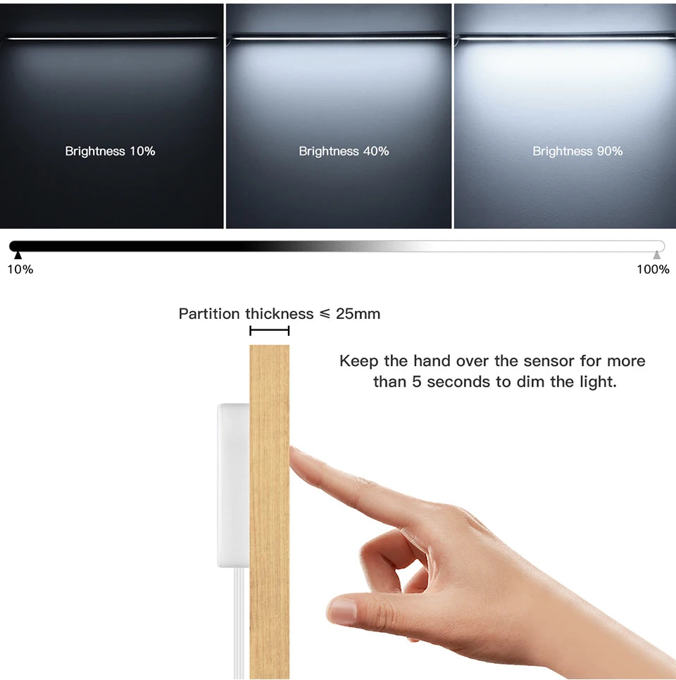 Penetrierbarer Holzkontakt-Sensor, dimmbare LED-Leuchten, Bewegungssensor Unterschrank-Küchenlicht, Aluminium-Stablampe, Kleiderschrankregal-Deko