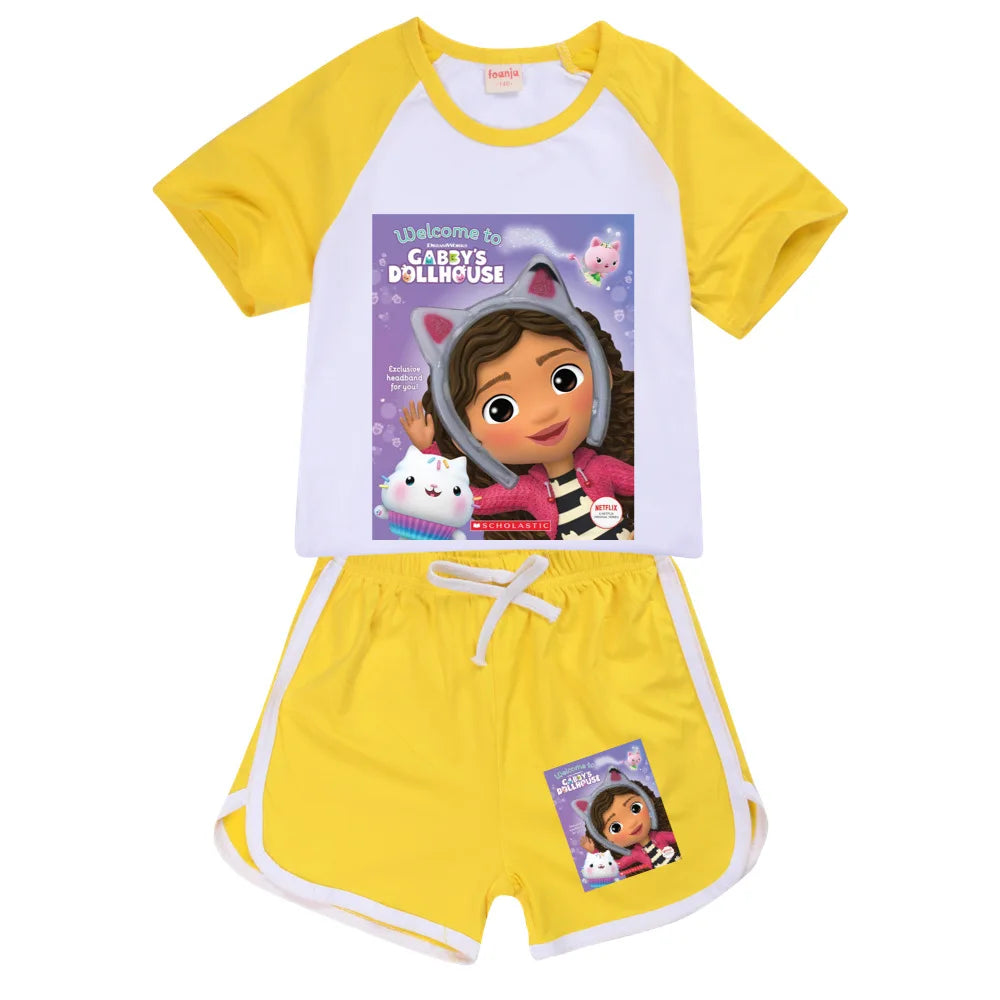 Gabby Style Clothes Kids Gabi Chat T-shirt Shorts 2pcs Sets Girls Fitness Running Outfits Children Short Sleeve Sportsuits