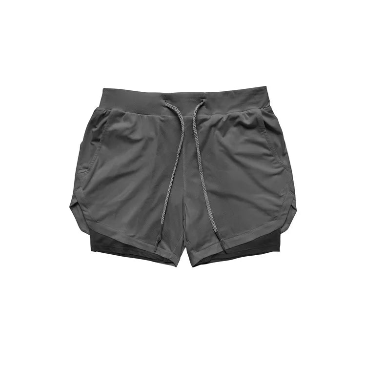 Herren Gym Sports Shorts Jogging Laufen Atmungsaktive Fitness Training Doppellagiges Shirt Versteckte Tasche Lässige Tarnshorts